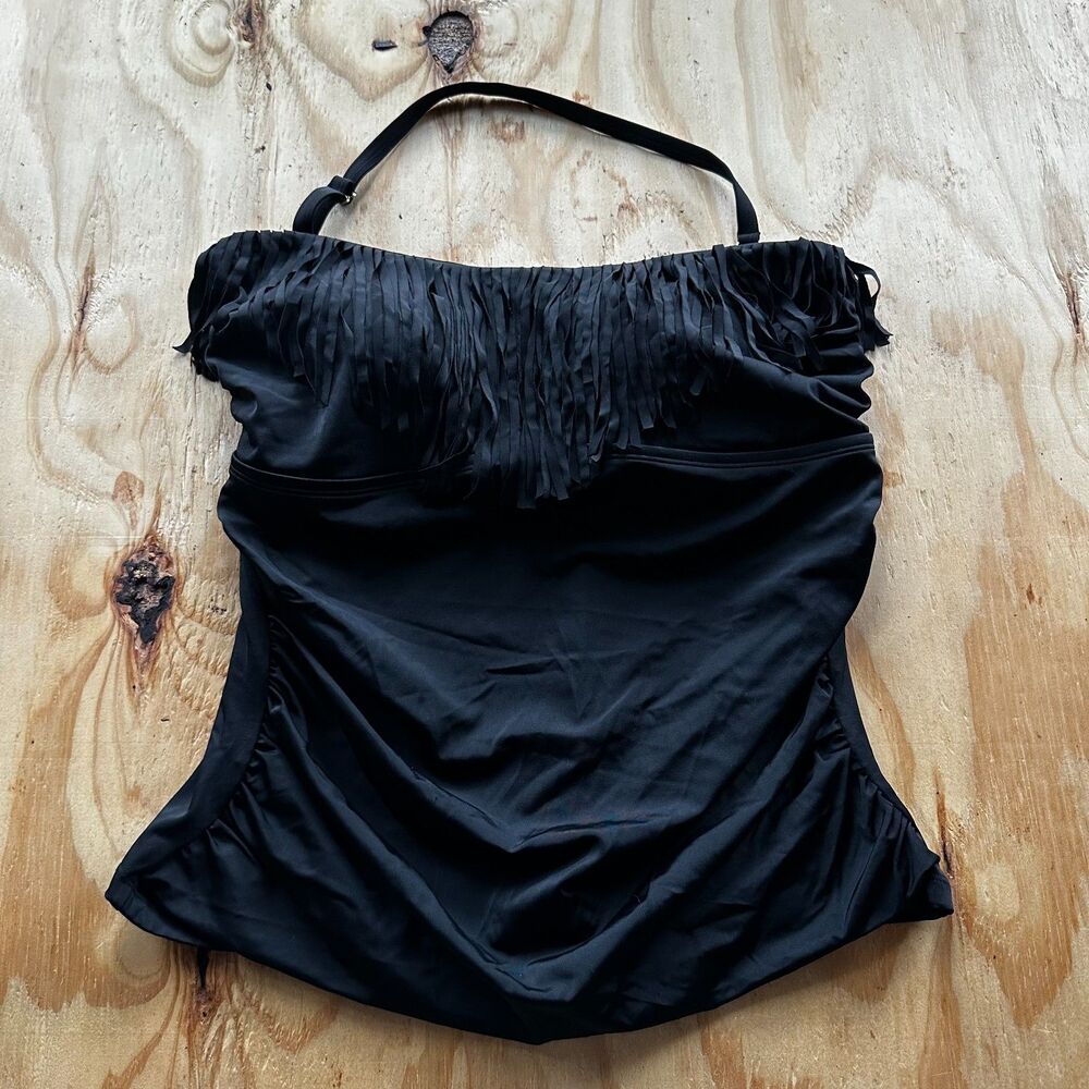 Swimsuits For All Black Fringe Tankini Top - 16